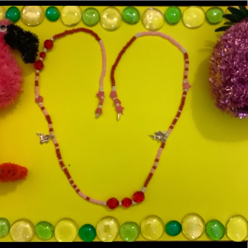 Pink red white 32” Morse code waistbeads